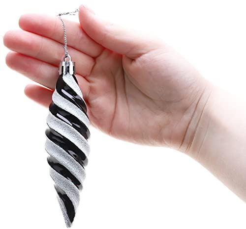 Christmas Concepts® Pack of 6-110mm Large Spiral Shaped Baubles - Shiny & Glitter Decorated - Christmas Tree Decorations (Black)