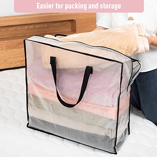 wsryx 6 Pack Large Clear Storage Bags for Moving Houses, Laundry Bags with Zips, Heavy Duty Storage Plastic Packing Bags Boxes for Clothes Duvet Bedding Underbed 87L (Clear Set of 6)