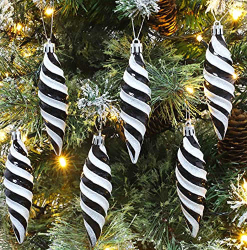 Christmas Concepts® Pack of 6-110mm Large Spiral Shaped Baubles - Shiny & Glitter Decorated - Christmas Tree Decorations (Black)