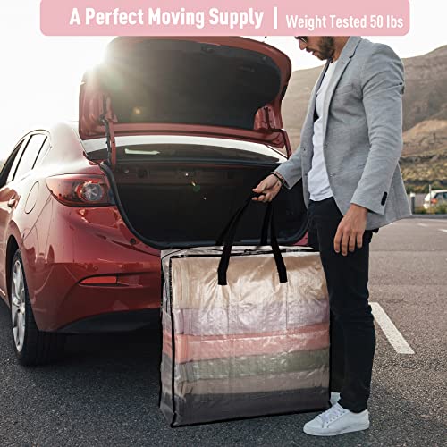 wsryx 6 Pack Large Clear Storage Bags for Moving Houses, Laundry Bags with Zips, Heavy Duty Storage Plastic Packing Bags Boxes for Clothes Duvet Bedding Underbed 87L (Clear Set of 6)