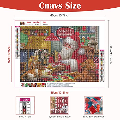 DAERLE Christmas Diamond Painting, 5D Diamond Painting Kits Full Christmas Diamond Art Kits Adult, DIY Diamond Art Round Diamond Painting Santa Claus Diamond Picture Embroidery Kit Home Decor 40x30cm