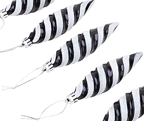 Christmas Concepts® Pack of 6-110mm Large Spiral Shaped Baubles - Shiny & Glitter Decorated - Christmas Tree Decorations (Black)