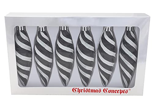 Christmas Concepts® Pack of 6-110mm Large Spiral Shaped Baubles - Shiny & Glitter Decorated - Christmas Tree Decorations (Black)