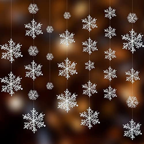 30pc White Christmas Snowflakes – Festive Garland, Christmas Hanging Decoration, Holiday Season, Winter Wonderland, Xmas Home Décor, White Party, Christmas Party Supplies