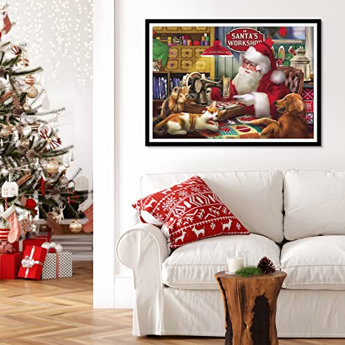 DAERLE Christmas Diamond Painting, 5D Diamond Painting Kits Full Christmas Diamond Art Kits Adult, DIY Diamond Art Round Diamond Painting Santa Claus Diamond Picture Embroidery Kit Home Decor 40x30cm