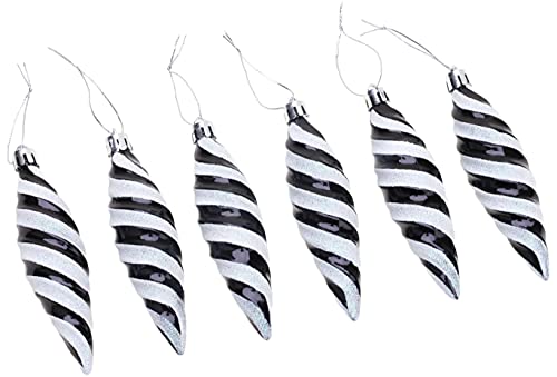 Christmas Concepts® Pack of 6-110mm Large Spiral Shaped Baubles - Shiny & Glitter Decorated - Christmas Tree Decorations (Black)