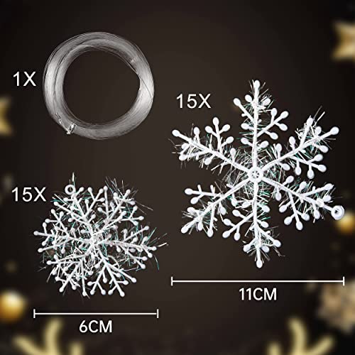 30pc White Christmas Snowflakes – Festive Garland, Christmas Hanging Decoration, Holiday Season, Winter Wonderland, Xmas Home Décor, White Party, Christmas Party Supplies