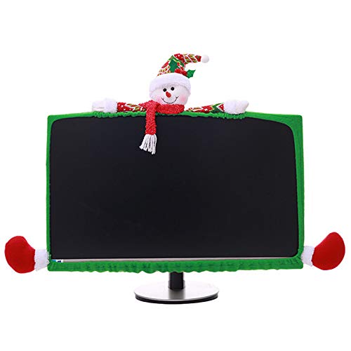 Vanproo Christmas Computer Monitor Cover, Elastic Xmas Decorations Reindeer Computer Monitor Border Cover, Elastic Laptop Computer Cover for Xmas Home Office Decor and New Year Gift Ideas (Snowman)