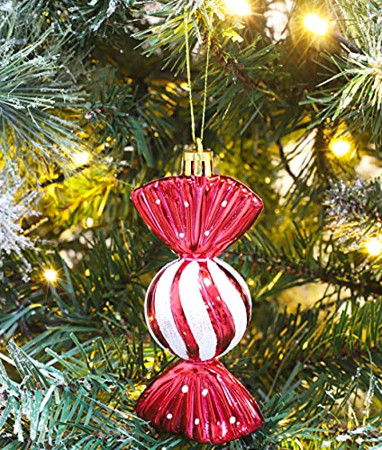 Christmas Concepts® Pack of 5-110mm Large Sweet Shaped Baubles - Shiny & Glitter Decorated - Christmas Baubles (Red)