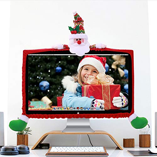 Vanproo Christmas Computer Monitor Cover, Elastic Xmas Decorations Reindeer Computer Monitor Border Cover, Elastic Laptop Computer Cover for Xmas Home Office Decor and New Year Gift Ideas (Snowman)