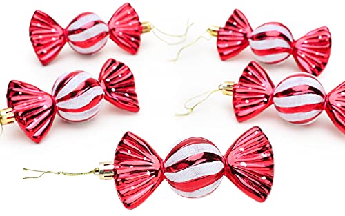 Christmas Concepts® Pack of 5-110mm Large Sweet Shaped Baubles - Shiny & Glitter Decorated - Christmas Baubles (Red)
