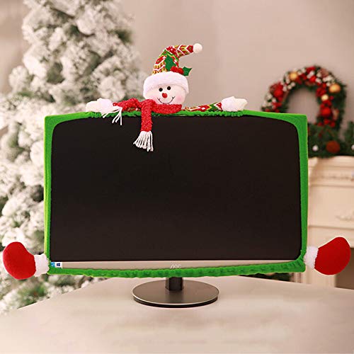 Vanproo Christmas Computer Monitor Cover, Elastic Xmas Decorations Reindeer Computer Monitor Border Cover, Elastic Laptop Computer Cover for Xmas Home Office Decor and New Year Gift Ideas (Snowman)