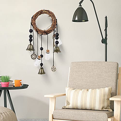 Witch Bells Protection Handmade Witch Bells Wreath Witchcraft Supplies Pentagram Witch Rattan Bells Home Protection Door Hanger Hanging for House Warming (#7)