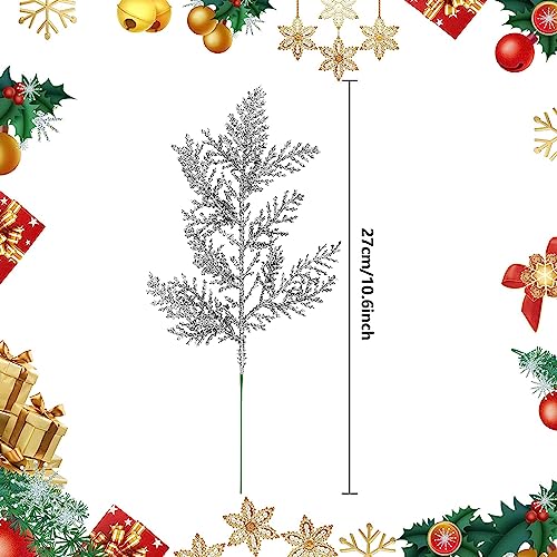 30 PCS Glitter Artificial Pine Needles,Fake Foliage Pine Stems Picks for DIY Garland Wreath Christmas Embellishing and Home Garden Decoration