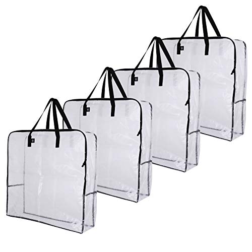 VENO 4 Pack Over-Sized Clear Organizer Storage Bag, Moving House Supplies, Wreath Storage Tote, Underbed Storage, Garage Storage, Christmas Decorations, Water-Resistant, Heavy-Duty (Clear - Set of 4)