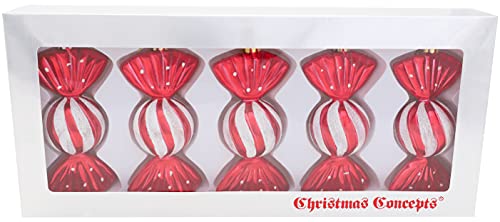 Christmas Concepts® Pack of 5-110mm Large Sweet Shaped Baubles - Shiny & Glitter Decorated - Christmas Baubles (Red)