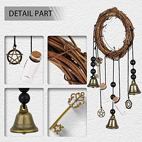 Witch Bells Protection Handmade Witch Bells Wreath Witchcraft Supplies Pentagram Witch Rattan Bells Home Protection Door Hanger Hanging for House Warming (#7)