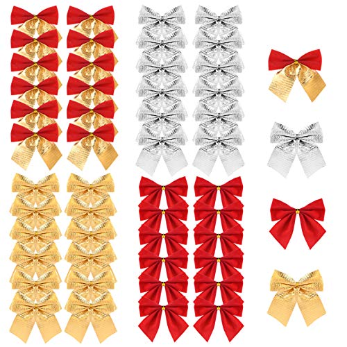 TUPARKA 48 Pieces Christmas Ribbon Bows Ornaments Xmas Tree Bowknot Decoration Presents Wrapping Craft Supplies(4 Colours)