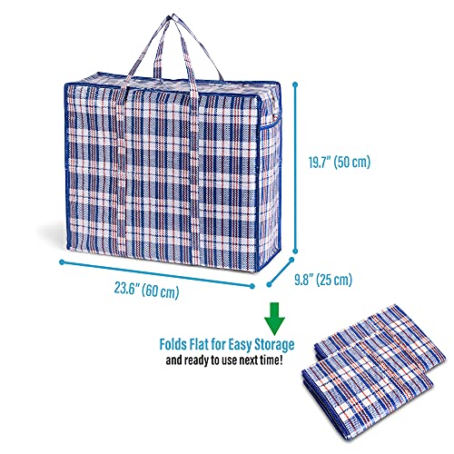 VENO 8 Pack Extra-Large Organizer Storage Bag, Heavy-Duty Tote Bag, Alternative to Moving Boxes, Packing Supplies, Clothes Storage, Christmas Decorations, Water-Resistant (Blue Checkered - Set of 8)