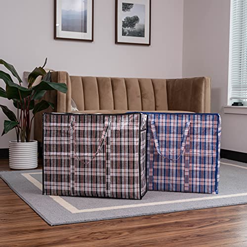 VENO 8 Pack Extra-Large Organizer Storage Bag, Heavy-Duty Tote Bag, Alternative to Moving Boxes, Packing Supplies, Clothes Storage, Christmas Decorations, Water-Resistant (Blue Checkered - Set of 8)