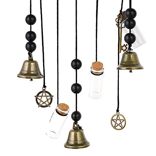 Witch Bells Protection Handmade Witch Bells Wreath Witchcraft Supplies Pentagram Witch Rattan Bells Home Protection Door Hanger Hanging for House Warming (#7)