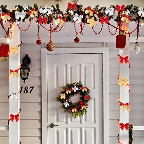 TUPARKA 48 Pieces Christmas Ribbon Bows Ornaments Xmas Tree Bowknot Decoration Presents Wrapping Craft Supplies(4 Colours)