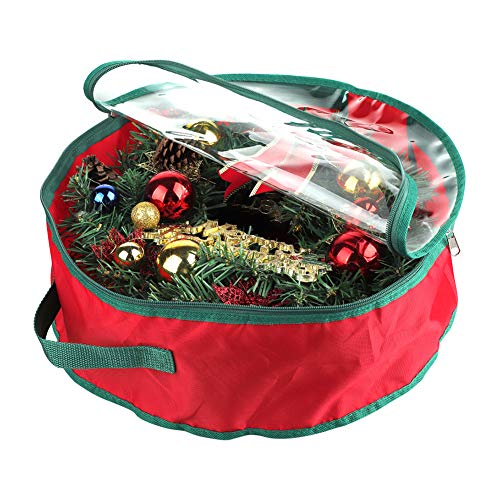 Pannow Christmas Wreath Storage Bag, 40/50cm Clear Garland or Xmas Wreath Container with Handles, Strong and Protective Xmas Wreath Storage Carrying Bag