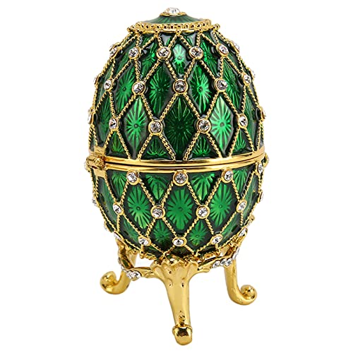 Trinket Box Faberge Egg Enameled Jewelry Box, Faberge Egg Jewelry Boxes Gift for Home Decor, Classic Ornaments Metal Craft Gift for Home Decor (Green)