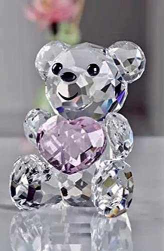 Christmas Swarovski Style Teddy Bear Ornament Glass Ball Sparkling Crystal Gift for Women and Girls, Baby Keepsake or Birthday Gift (Pink, Glass)