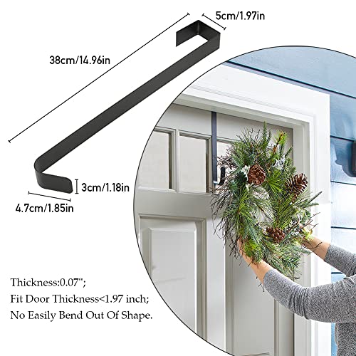 Qivange 2 Pack Wreath Hanger for Front Door, Metal Wreath Hook Hangers Christmas Wreath Hanging Hook for Christmas Halloween Home Office Wall Wedding Wreaths or Decor 16 Inch (Black)