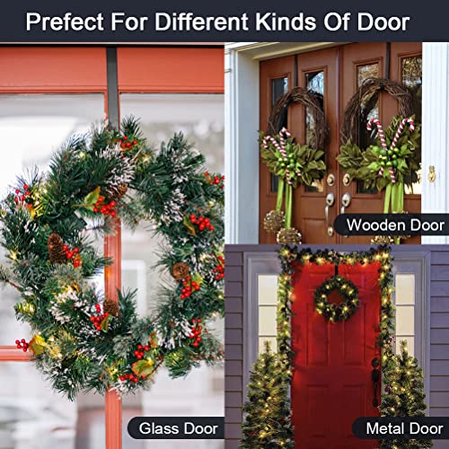 Qivange 2 Pack Wreath Hanger for Front Door, Metal Wreath Hook Hangers Christmas Wreath Hanging Hook for Christmas Halloween Home Office Wall Wedding Wreaths or Decor 16 Inch (Black)