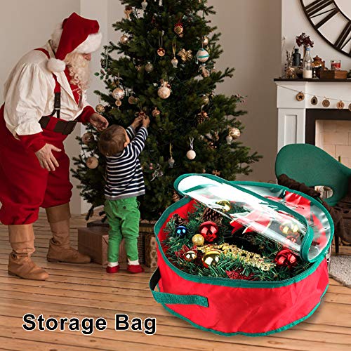 Pannow Christmas Wreath Storage Bag, 40/50cm Clear Garland or Xmas Wreath Container with Handles, Strong and Protective Xmas Wreath Storage Carrying Bag