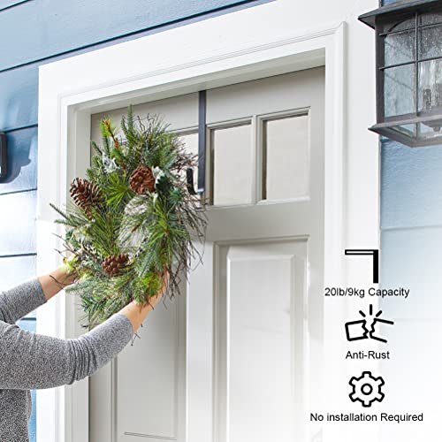 Qivange 2 Pack Wreath Hanger for Front Door, Metal Wreath Hook Hangers Christmas Wreath Hanging Hook for Christmas Halloween Home Office Wall Wedding Wreaths or Decor 16 Inch (Black)