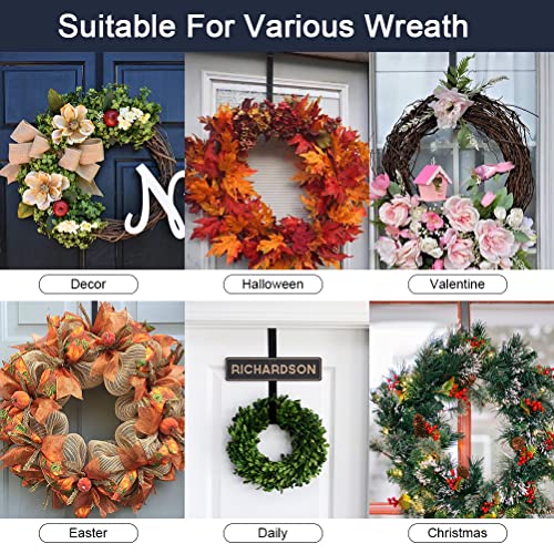 Qivange 2 Pack Wreath Hanger for Front Door, Metal Wreath Hook Hangers Christmas Wreath Hanging Hook for Christmas Halloween Home Office Wall Wedding Wreaths or Decor 16 Inch (Black)