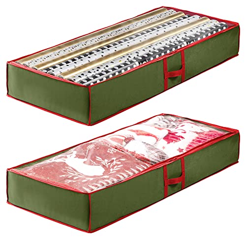 Zober Wrapping Paper Storage Bags - Premium Underbed Storage Boxes for Christmas and Birthday Wrapping Paper - Bedroom Organiser for Clothes and Blankets - 107x46x15cm, Green