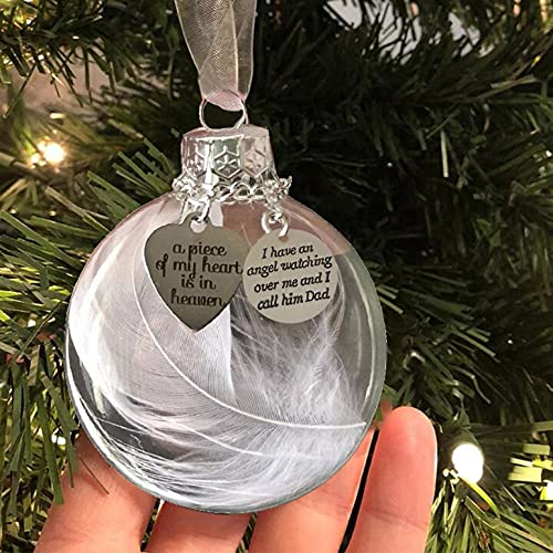 NC Clear Christmas Memorial Ornament Feather Ball - A Piece of My Heart is in Heaven Tree Decorations Hanging Pendant Gift 2.4''/60mm Round Clear Plastic