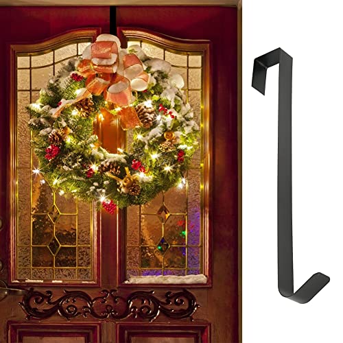 Qivange 2 Pack Wreath Hanger for Front Door, Metal Wreath Hook Hangers Christmas Wreath Hanging Hook for Christmas Halloween Home Office Wall Wedding Wreaths or Decor 16 Inch (Black)