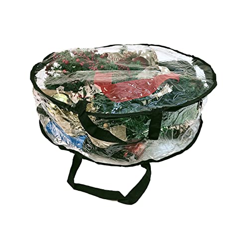 60cm Wreath Storage Bag PVC Transparent Gift Bag Round Festival Wreath Bag for Decoration and Storage of Halloween, Christmas and Other Festivals (Transparent)