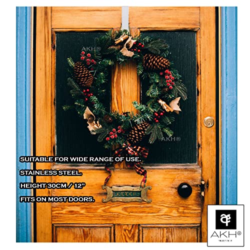 Christmas Wreath Hanger | 30 cm / 12" in Length | Metal Wreath Hook Over The Door Wreath Hanger Hanging Hook Christmas | Metal Wreath Hook for Christmas Home Office Wall Wreaths Decor (Silver)
