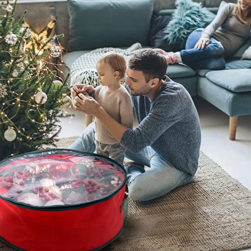 ASAB Christmas Wreath Storage Bag | Xmas Decoration Storage Case With Transparent Window | Reinforced Carry Handles | Waterproof Storage Bag For Garlands Wreaths Baubles (Large (60 x 20) cm)