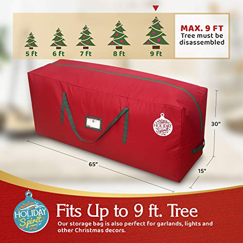 HOLIDAY SPIRIT Jumbo Christmas Tree Storage Bag in Red - Fits a 9Ft / 2.75M Tree - Premium, Heavy-Duty Oxford Fabric, Durable Reinforced Handles & Zipper - Waterproof, Protects Moisture & Dust