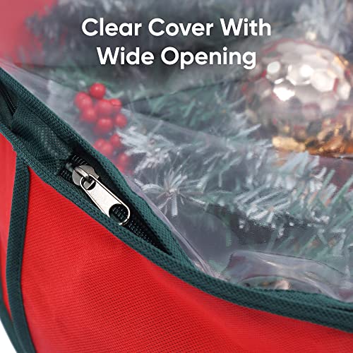 ASAB Christmas Wreath Storage Bag | Xmas Decoration Storage Case With Transparent Window | Reinforced Carry Handles | Waterproof Storage Bag For Garlands Wreaths Baubles (Large (60 x 20) cm)