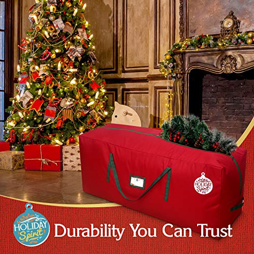 HOLIDAY SPIRIT Jumbo Christmas Tree Storage Bag in Red - Fits a 9Ft / 2.75M Tree - Premium, Heavy-Duty Oxford Fabric, Durable Reinforced Handles & Zipper - Waterproof, Protects Moisture & Dust