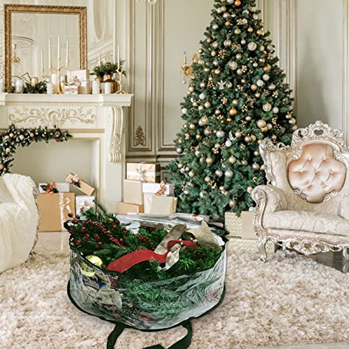 60cm Wreath Storage Bag PVC Transparent Gift Bag Round Festival Wreath Bag for Decoration and Storage of Halloween, Christmas and Other Festivals (Transparent)