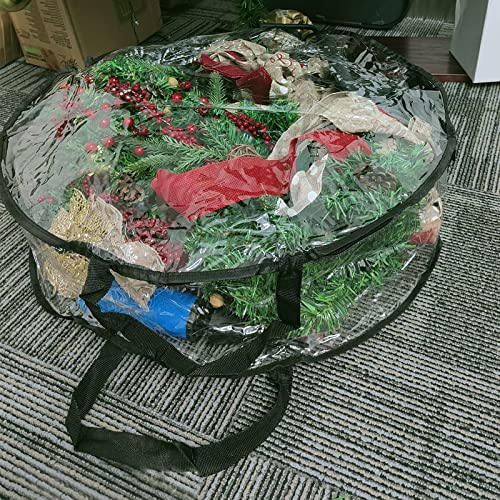 60cm Wreath Storage Bag PVC Transparent Gift Bag Round Festival Wreath Bag for Decoration and Storage of Halloween, Christmas and Other Festivals (Transparent)