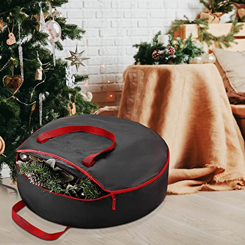 Christmas Wreath Storage Container Bag 30 Inch Oxford Cloth Large Xmas Wreath Storage Bag with Handle Double Zipper Heavy Duty Holiday Artificial Wreath Storage Organizer Box (24 Inch, Black)