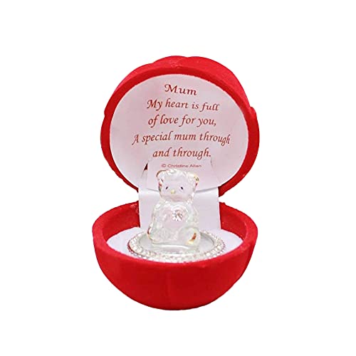 MUM Love Heart Teddy Bear Red Rose Mothers Day Gift Christmas Gift Birthday Gift Boxed Glass Ornament (Crystal Glass Teddy, Mum)