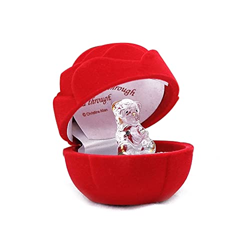 MUM Love Heart Teddy Bear Red Rose Mothers Day Gift Christmas Gift Birthday Gift Boxed Glass Ornament (Crystal Glass Teddy, Mum)