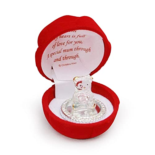 MUM Love Heart Teddy Bear Red Rose Mothers Day Gift Christmas Gift Birthday Gift Boxed Glass Ornament (Crystal Glass Teddy, Mum)