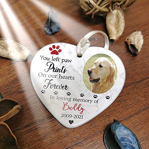 GuteGifts Personalised Photo Pets Dog Cat Memorial Bauble Ceramics Ornaments Christmas Xmas Tree Decoration Hanging Sign Keepsake-